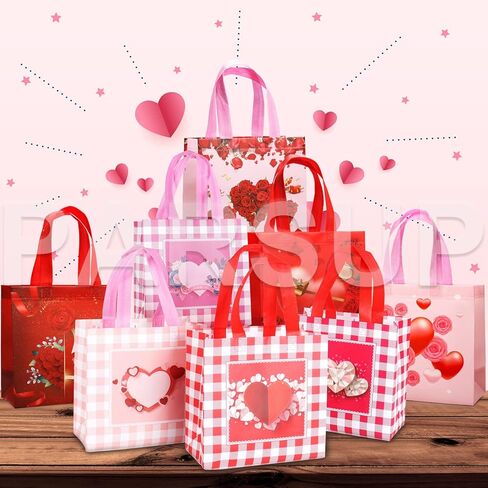 PARSUP 8PCS Happy Valentines Day Reusable Gift Bags, Treat Bags with Handles, Party Bags, Multifunctional Non-Woven Valentines Bags for Gifts Wrapping, Valentines Party Supplies, 8.7×9.2×4.3inch in Saudi Arabia