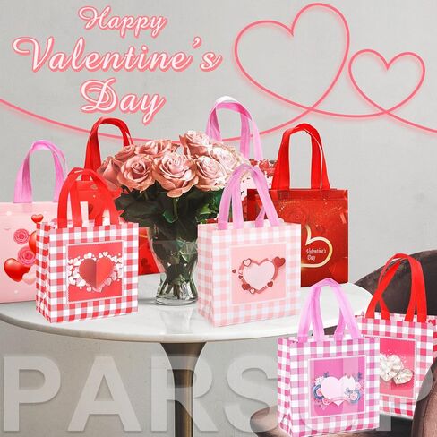 PARSUP 8PCS Happy Valentines Day Reusable Gift Bags, Treat Bags with Handles, Party Bags, Multifunctional Non-Woven Valentines Bags for Gifts Wrapping, Valentines Party Supplies, 8.7×9.2×4.3inch in Saudi Arabia