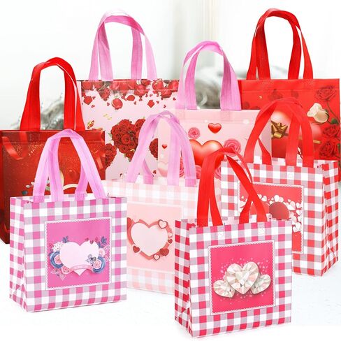 PARSUP 8PCS Happy Valentines Day Reusable Gift Bags, Treat Bags with Handles, Party Bags, Multifunctional Non-Woven Valentines Bags for Gifts Wrapping, Valentines Party Supplies, 8.7×9.2×4.3inch in Saudi Arabia
