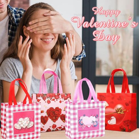 PARSUP 8PCS Happy Valentines Day Reusable Gift Bags, Treat Bags with Handles, Party Bags, Multifunctional Non-Woven Valentines Bags for Gifts Wrapping, Valentines Party Supplies, 8.7×9.2×4.3inch in Saudi Arabia