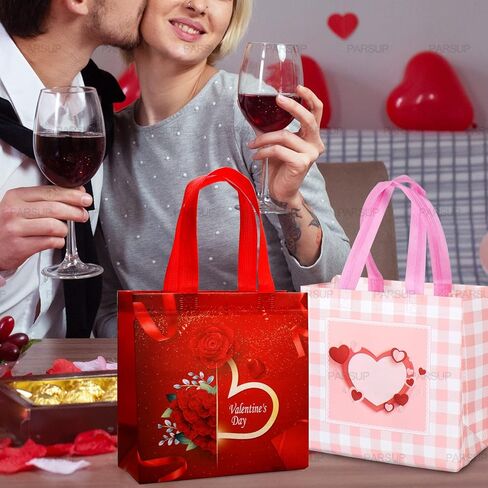 PARSUP 8PCS Happy Valentines Day Reusable Gift Bags, Treat Bags with Handles, Party Bags, Multifunctional Non-Woven Valentines Bags for Gifts Wrapping, Valentines Party Supplies, 8.7×9.2×4.3inch in Saudi Arabia