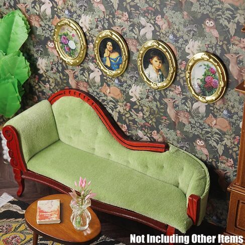 Odoria Dollhouse Wall Art Miniature: 1/12 Scale Framed Picture Oval for Victorian Vintage Living Room - Mini Painting Golden Antique for Gallery - Tiny Portrait Flower Artwork Paper 4Pcs in Saudi Arabia