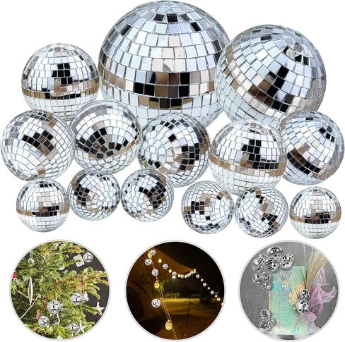 14 PCS 1.18inch 1.57inch 1.97inch 2.36inch Disco Ball Cake Decoration Ornaments Reflective Mirror Ball Cake Decoration 70s Disco Themed Party Christmas Tree Decoration in Saudi Arabia