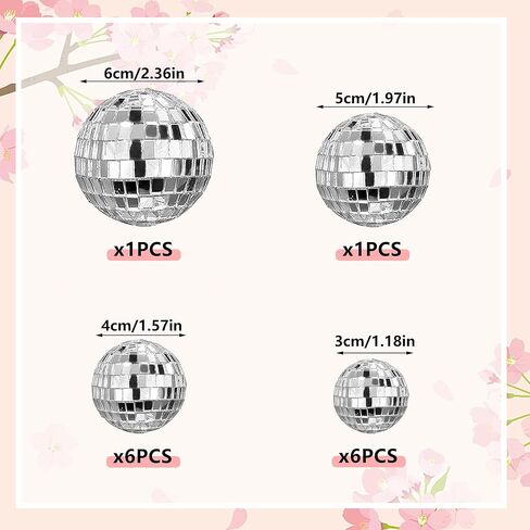 14 PCS 1.18inch 1.57inch 1.97inch 2.36inch Disco Ball Cake Decoration Ornaments Reflective Mirror Ball Cake Decoration 70s Disco Themed Party Christmas Tree Decoration in Saudi Arabia
