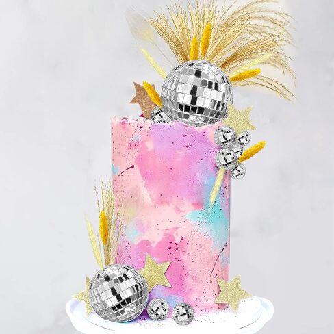 14 PCS 1.18inch 1.57inch 1.97inch 2.36inch Disco Ball Cake Decoration Ornaments Reflective Mirror Ball Cake Decoration 70s Disco Themed Party Christmas Tree Decoration in Saudi Arabia