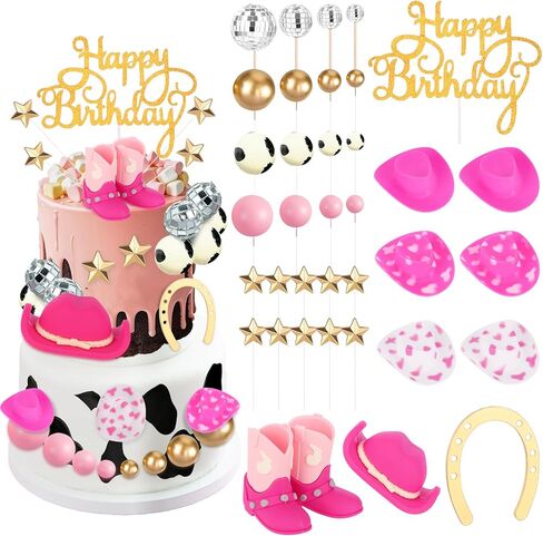 36 Pcs Cowgirl Cake Decorations Cowboy Western Cake Decorations Cowgirl Hat and Boot Cake Topper Cow Balls Topper Western Cowgirl Birthday Baby Shower Party Favors in Saudi Arabia