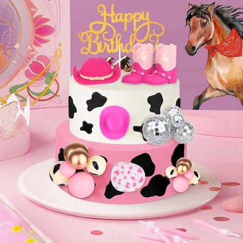 36 Pcs Cowgirl Cake Decorations Cowboy Western Cake Decorations Cowgirl Hat and Boot Cake Topper Cow Balls Topper Western Cowgirl Birthday Baby Shower Party Favors in Saudi Arabia