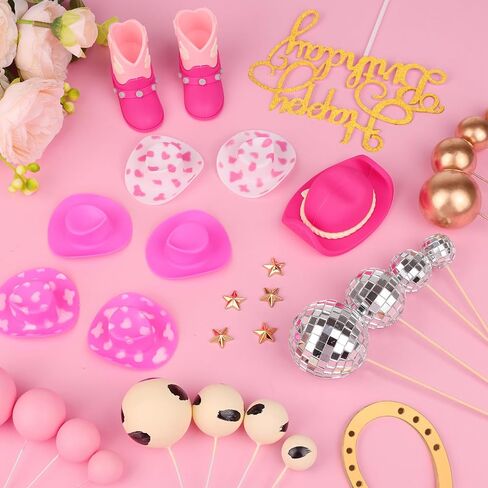36 Pcs Cowgirl Cake Decorations Cowboy Western Cake Decorations Cowgirl Hat and Boot Cake Topper Cow Balls Topper Western Cowgirl Birthday Baby Shower Party Favors in Saudi Arabia