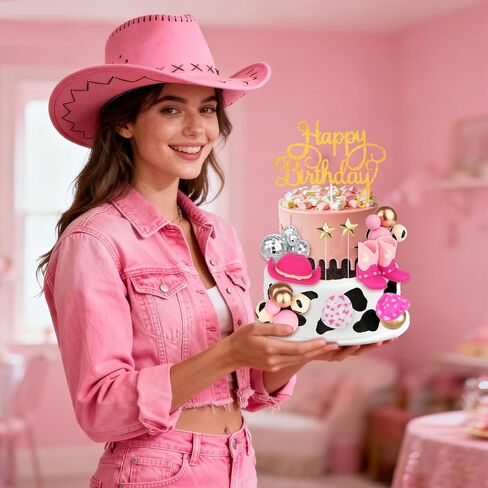 36 Pcs Cowgirl Cake Decorations Cowboy Western Cake Decorations Cowgirl Hat and Boot Cake Topper Cow Balls Topper Western Cowgirl Birthday Baby Shower Party Favors in Saudi Arabia