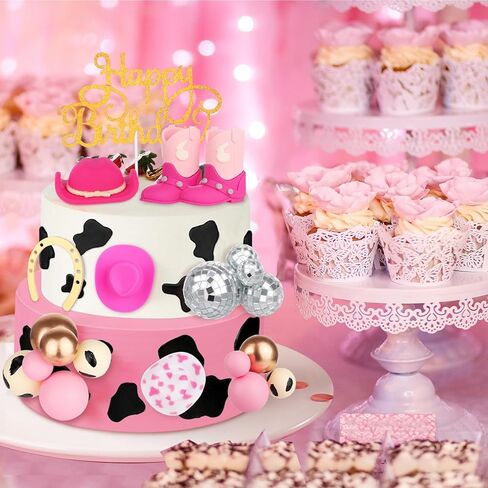 36 Pcs Cowgirl Cake Decorations Cowboy Western Cake Decorations Cowgirl Hat and Boot Cake Topper Cow Balls Topper Western Cowgirl Birthday Baby Shower Party Favors in Saudi Arabia