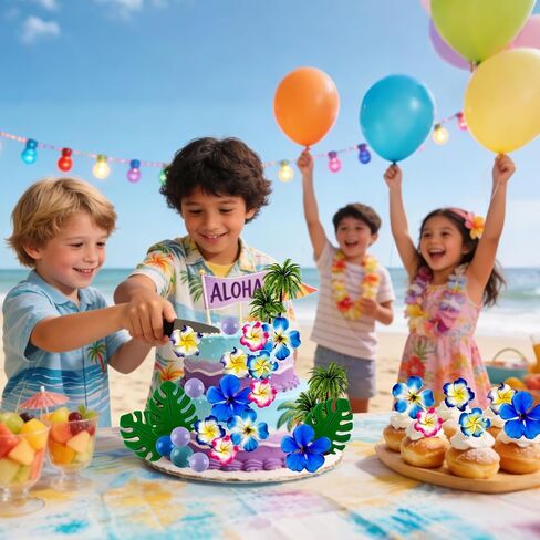 هاواي كعكة توبر الصيف عيد ميلاد الكرة كعكة توبر الوردي الأزرق كعكة الزينة مع زهرة الكركديه شجرة جوز الهند أوراق النخيل لشاطئ هاواي الاستوائية لوا ألوها تحت عنوان لوازم الحفلات in Kuwait