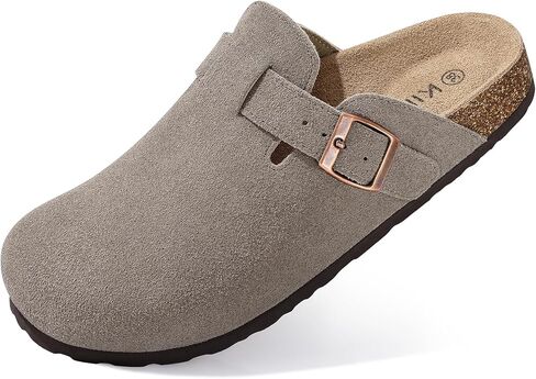 KIDMI Women's Suede Clogs Leather Mules Cork Footbed Sandals Potato Shoes with Arch Support Grey 44 (Size 11.5-12) in Saudi Arabia