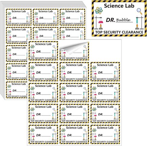 210 قطعة من ملصقات العلوم Mad Scientist Lab Props Science Pack مجموعة من شارة الاسم العلمي، مجموعة لعب دور العلماء لتزيين الحفلات والديكور (موضوع علمي) in Kuwait