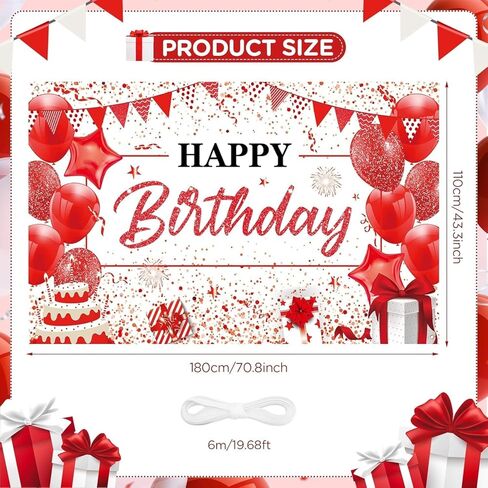 Red White Happy Birthday Banner Decorations Large Red Birthday Banner Red White Birthday Sign Backdrop Background Photography Banner for Men Women Girls Birthday Party Supplies in Saudi Arabia