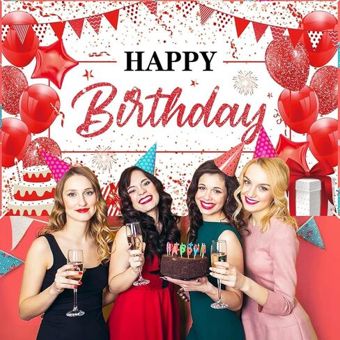 Red White Happy Birthday Banner Decorations Large Red Birthday Banner Red White Birthday Sign Backdrop Background Photography Banner for Men Women Girls Birthday Party Supplies in Saudi Arabia