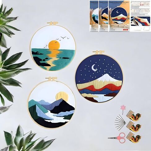 ABOEUEY Beginner Embroidery Kit for Adults Classic Designs with Thread Hoops Punch Needle Kit Easy DIY Home Decor Craft Set (Kit-B) in Saudi Arabia