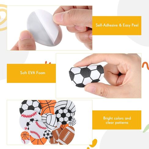 1000 Pcs Foam Sports Stickers Self-Adhesive 100 Days Party Favor Foam Stickers Bulk Including Soccer Basketball Baseball Volleyball Football Sports Party Favors for Arts Crafts Decor Supply in Saudi Arabia