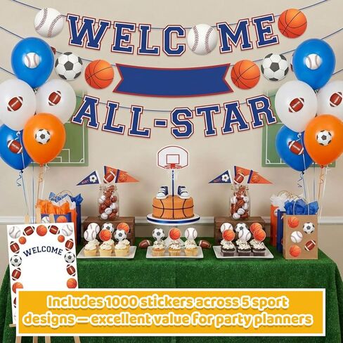 1000 Pcs Foam Sports Stickers Self-Adhesive 100 Days Party Favor Foam Stickers Bulk Including Soccer Basketball Baseball Volleyball Football Sports Party Favors for Arts Crafts Decor Supply in Saudi Arabia
