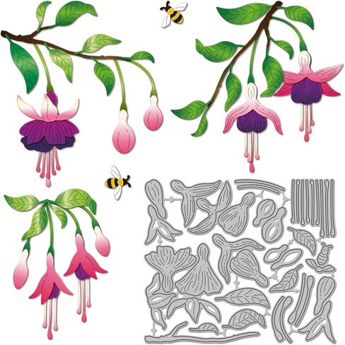 قوالب قطع الزهور الفوشيا من GLOBLELAND لصنع البطاقات ونباتات النحل قطع معدنية مقطوعة في حديقة الربيع وأوراق الشجر الزهرية من أجل ديكور قصاصات الورق والحرف اليدوية in Kuwait