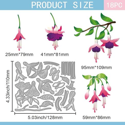 قوالب قطع الزهور الفوشيا من GLOBLELAND لصنع البطاقات ونباتات النحل قطع معدنية مقطوعة في حديقة الربيع وأوراق الشجر الزهرية من أجل ديكور قصاصات الورق والحرف اليدوية in Kuwait
