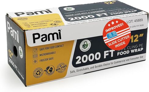 غلاف بلاستيكي شفاف من PAMI للأغذية مقاس 30.48 سم × 2000 قدم، غلاف بلاستيكي للمطاعم خالٍ من مادة BPA مع صندوق توزيع لتغليف الطعام المنزلي والتجاري in Kuwait