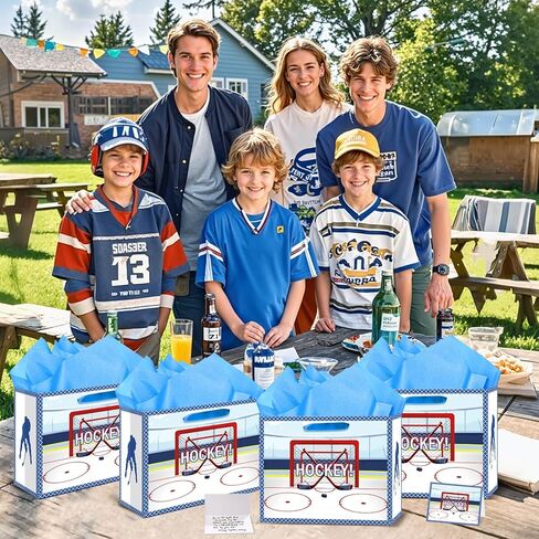 Hockey Birthday Gift Bag Ice Hockey Wrapping Paper with Tissue Paper Greeting Card Birthday Party Decorations Supplies for Boys Girls Kids Teens Men Sports Fans Sport Themed Team Decor Baby Shower in Saudi Arabia