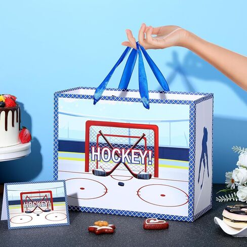Hockey Birthday Gift Bag Ice Hockey Wrapping Paper with Tissue Paper Greeting Card Birthday Party Decorations Supplies for Boys Girls Kids Teens Men Sports Fans Sport Themed Team Decor Baby Shower in Saudi Arabia