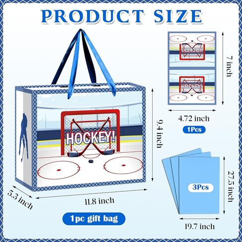 Hockey Birthday Gift Bag Ice Hockey Wrapping Paper with Tissue Paper Greeting Card Birthday Party Decorations Supplies for Boys Girls Kids Teens Men Sports Fans Sport Themed Team Decor Baby Shower in Saudi Arabia