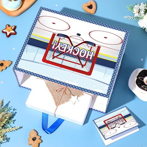 Hockey Birthday Gift Bag Ice Hockey Wrapping Paper with Tissue Paper Greeting Card Birthday Party Decorations Supplies for Boys Girls Kids Teens Men Sports Fans Sport Themed Team Decor Baby Shower in Saudi Arabia