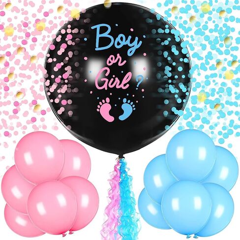 27pcs Gender Reveal Balloon Kit, 2pcs 36" Thickened Balloons with Pink Blue Balloons, Confetti and Tassels For Baby Gender Reveal Party Decorations, Gender Revealideas (Set B) in Saudi Arabia