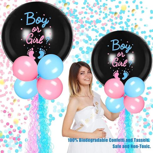 27pcs Gender Reveal Balloon Kit, 2pcs 36" Thickened Balloons with Pink Blue Balloons, Confetti and Tassels For Baby Gender Reveal Party Decorations, Gender Revealideas (Set B) in Saudi Arabia