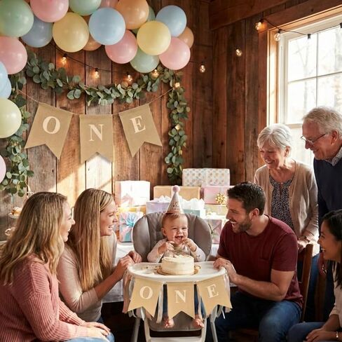 Rustic ONE Banner for 1st Birthday – Burlap High Chair Sign, Pre-Assembled Party Decoration for Baby Boy or Girl by WH SIGNATURE in Saudi Arabia