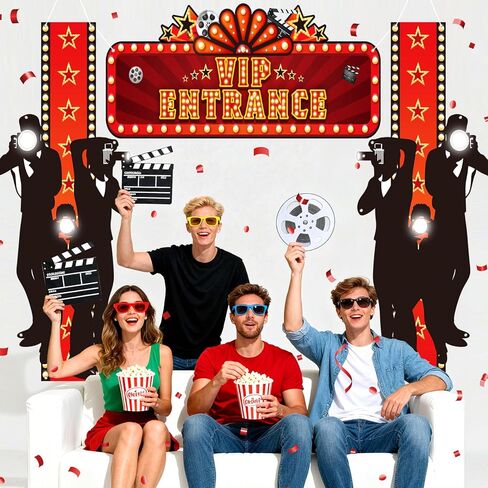3Pcs Movie Night Porch Sign Banner, Movie Theme Party Decorations VIP Door Entrance Banner Backdrop Theater Welcome Now Showing Sign for New Year Home Film Casino Red Carpet Vip Party Supplies Decor in Saudi Arabia