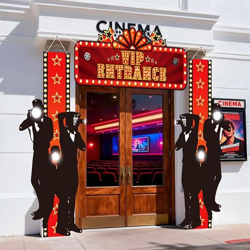 3Pcs Movie Night Porch Sign Banner, Movie Theme Party Decorations VIP Door Entrance Banner Backdrop Theater Welcome Now Showing Sign for New Year Home Film Casino Red Carpet Vip Party Supplies Decor in Saudi Arabia