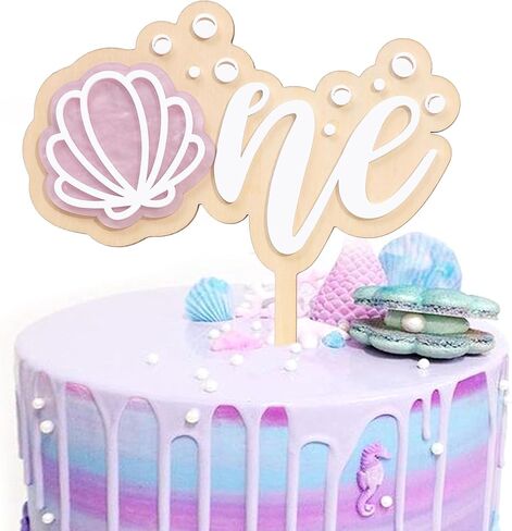 Mermaid 1st Birthday Cake Topper - 'One-der The Sea' double-layered cake plaque, First Party Decoration,First Birthday Underwater Theme Cake Decor,Mermaid 1st Theme Party in Saudi Arabia