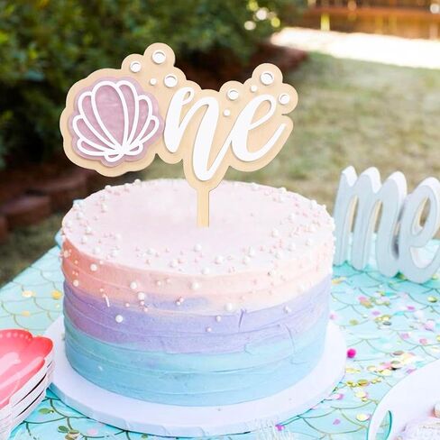 Mermaid 1st Birthday Cake Topper - 'One-der The Sea' double-layered cake plaque, First Party Decoration,First Birthday Underwater Theme Cake Decor,Mermaid 1st Theme Party in Saudi Arabia