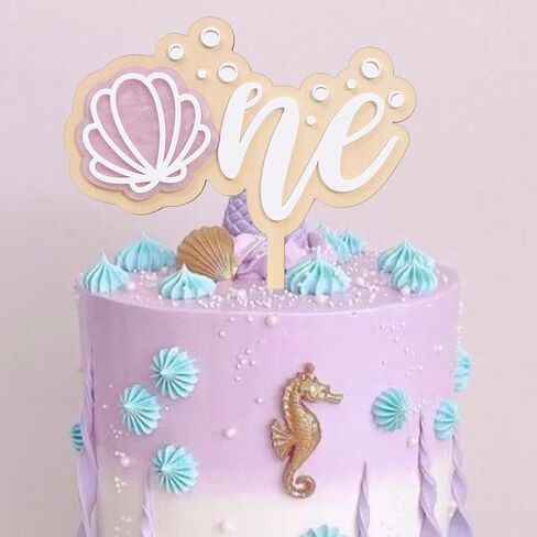 Mermaid 1st Birthday Cake Topper - 'One-der The Sea' double-layered cake plaque, First Party Decoration,First Birthday Underwater Theme Cake Decor,Mermaid 1st Theme Party in Saudi Arabia