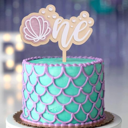 Mermaid 1st Birthday Cake Topper - 'One-der The Sea' double-layered cake plaque, First Party Decoration,First Birthday Underwater Theme Cake Decor,Mermaid 1st Theme Party in Saudi Arabia