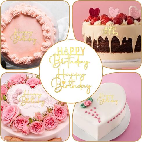 12 PCS Gold Happy Birthday Cake Topper Acrylic Cupcake Topper Double-Sided Birthday Cake Toppers Side Cupcake Decorations Cakes Charm Supplies for Girls Women's Party Dessert in Saudi Arabia