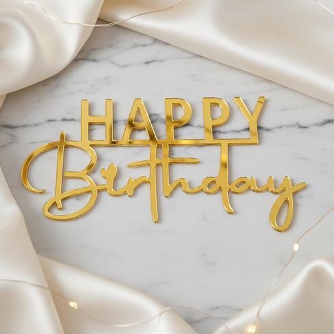 12 PCS Gold Happy Birthday Cake Topper Acrylic Cupcake Topper Double-Sided Birthday Cake Toppers Side Cupcake Decorations Cakes Charm Supplies for Girls Women's Party Dessert in Saudi Arabia