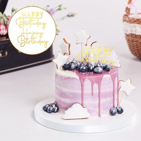 12 PCS Gold Happy Birthday Cake Topper Acrylic Cupcake Topper Double-Sided Birthday Cake Toppers Side Cupcake Decorations Cakes Charm Supplies for Girls Women's Party Dessert in Saudi Arabia