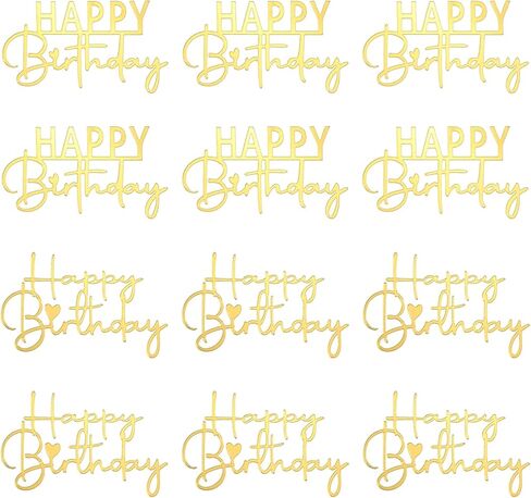 12 PCS Gold Happy Birthday Cake Topper Acrylic Cupcake Topper Double-Sided Birthday Cake Toppers Side Cupcake Decorations Cakes Charm Supplies for Girls Women's Party Dessert in Saudi Arabia