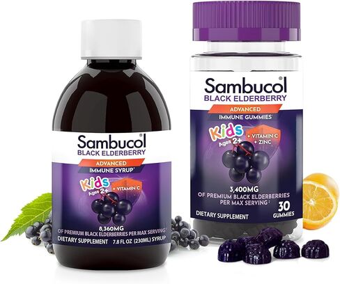 Sambucol Black Elderberry Syrup and Gummies for Kids - Elderberry Syrup Kids, Kids Elderberry Gummies, Black Elderberry Syrup for Kids, Sambucus Kids - 7.8 Fl Oz, 30 Gummies Bundle in Kuwait