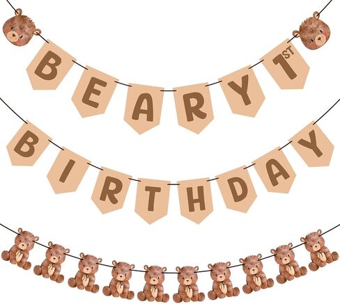 Epakh 3 Pcs Bear Birthday Party Decoration Beary first birthday banner Cute 1st Bear party Supplies Wall Hangings for Nursery, Play Room, Dorm Room, Baby Shower Gender Reveal decor in Saudi Arabia