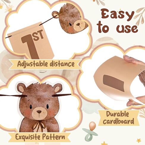 Epakh 3 Pcs Bear Birthday Party Decoration Beary first birthday banner Cute 1st Bear party Supplies Wall Hangings for Nursery, Play Room, Dorm Room, Baby Shower Gender Reveal decor in Saudi Arabia