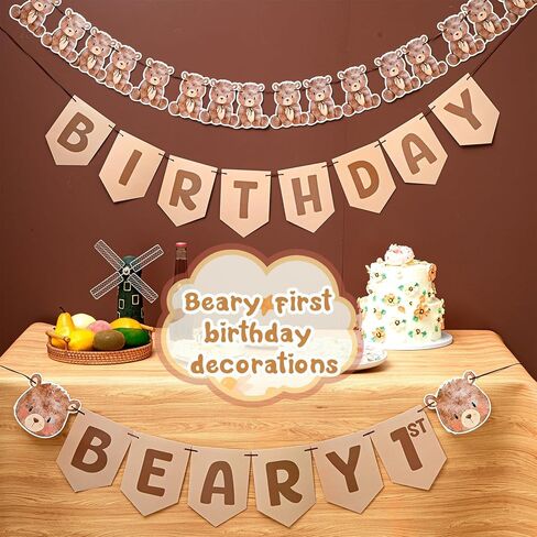 Epakh 3 Pcs Bear Birthday Party Decoration Beary first birthday banner Cute 1st Bear party Supplies Wall Hangings for Nursery, Play Room, Dorm Room, Baby Shower Gender Reveal decor in Saudi Arabia