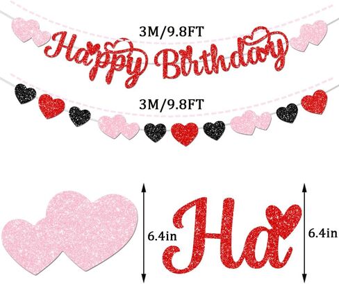 Glitter Happy Birthday Valentines Decorations Banner Red Pink Valentine Party with cake topper for Valentine's Decor in Kuwait