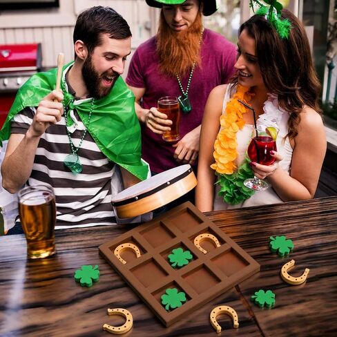 ألعاب الطاولة لعيد القديس باتريك، لعبة تيك تاك تو، لعبة أربع أوراق البرسيم، حدوة حصان، لوح خشبي، لعبة ألغاز تحفيز الدماغ لديكور حفلات القديس باتريك، هدايا in Saudi Arabia