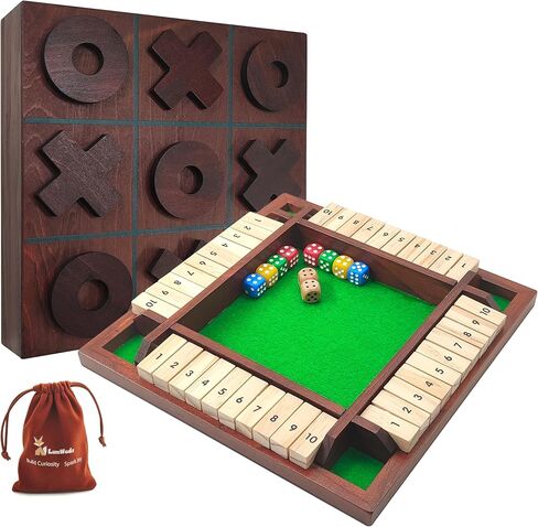 Wooden Tic Tac Toe Game Shut The Box Game Wooden Combo, Classic Tabletop Entertainment for Kids, Adults and Family Nights in Saudi Arabia