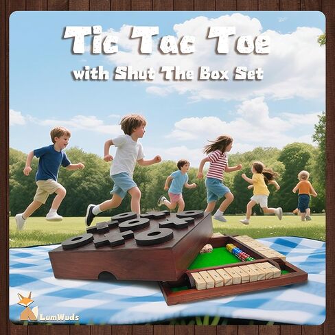 Wooden Tic Tac Toe Game Shut The Box Game Wooden Combo, Classic Tabletop Entertainment for Kids, Adults and Family Nights in Saudi Arabia